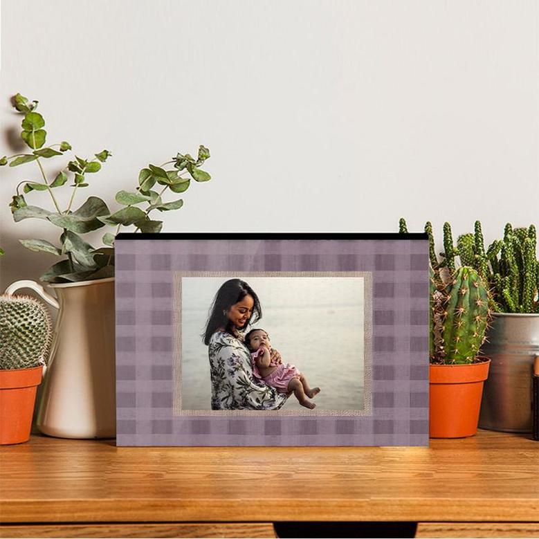 Custom Purple Plaid Photo Wood Panel | Custom Photo | Frame Photo Gifts | Personalized Photo Wood Panel