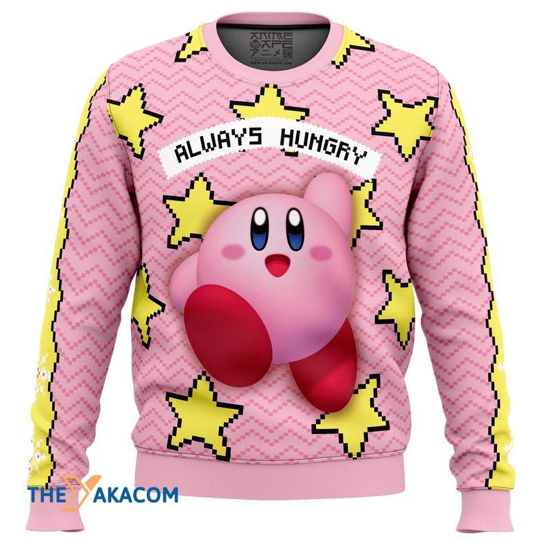 Always Hungry Kirby Gift For Fan Anime Christmas Ugly Sweater