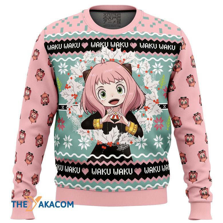 Anya Forger Waku Waku Spy x Family Gift For Fan Anime Christmas Ugly Sweater