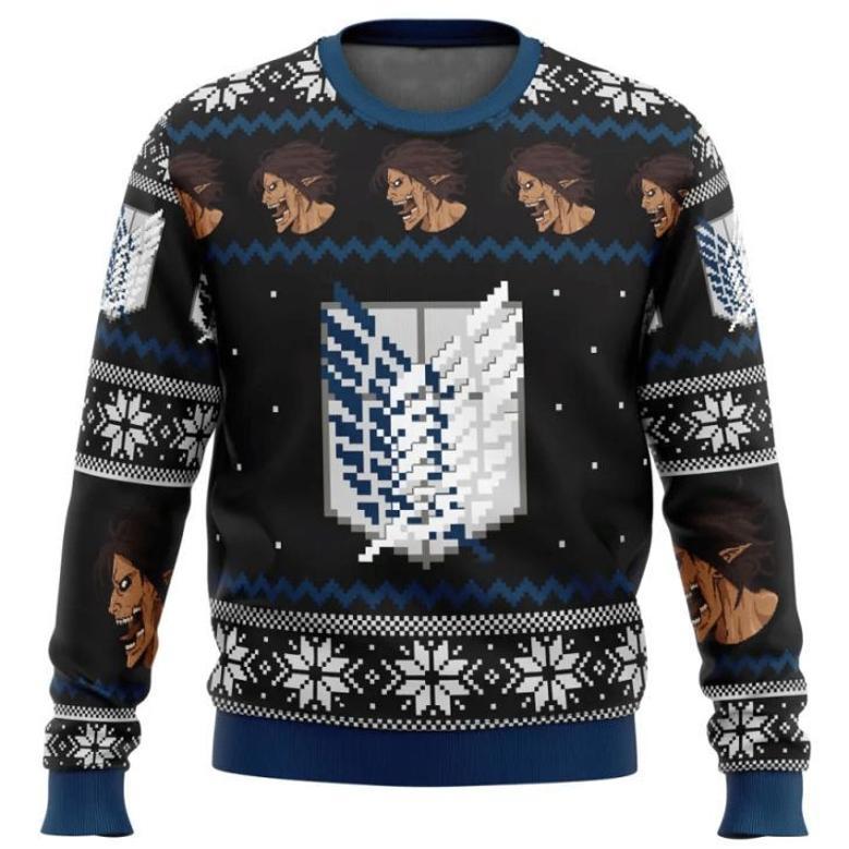 Attack On Titan Anime Citybarks Ugly Xmas Wool Knitted Sweater