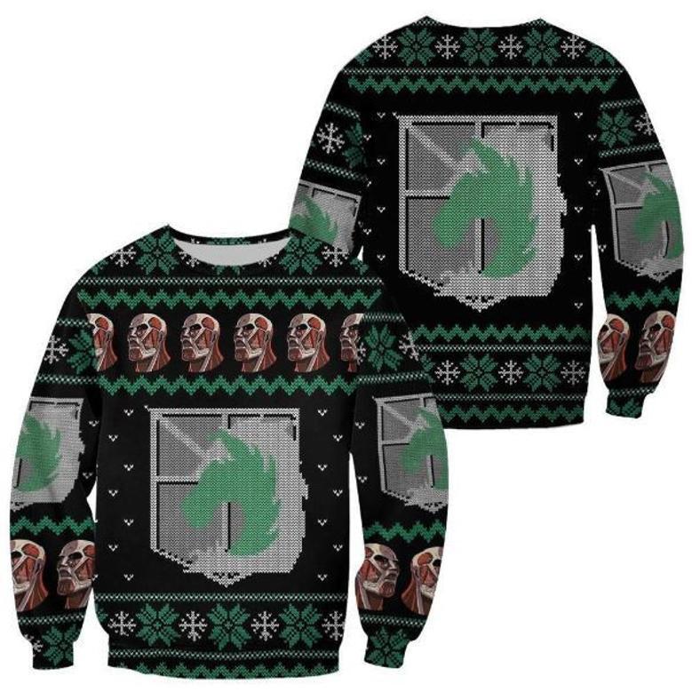 Attack On Titan Military Badged Police Xmas Clothes Ugly Christmas Knitted Sweater