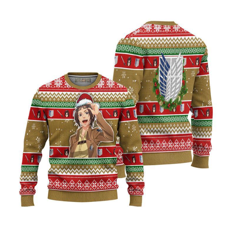 Attack On Titan Ugly Christmas Sweater Zoe Hange Custom Anime Knitted Sweatshirt