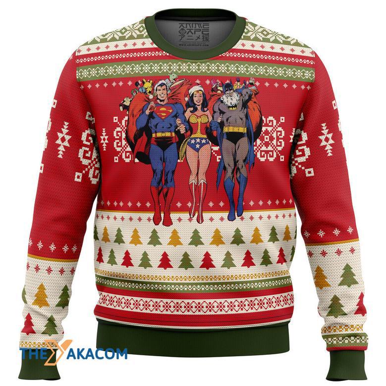 Batman superman Wonder woman Gift For Fan Anime Christmas Ugly Sweater