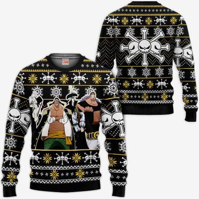 Blackbeard Pirates Anime One Piece Xmas Ugly Christmas Knitted Sweater