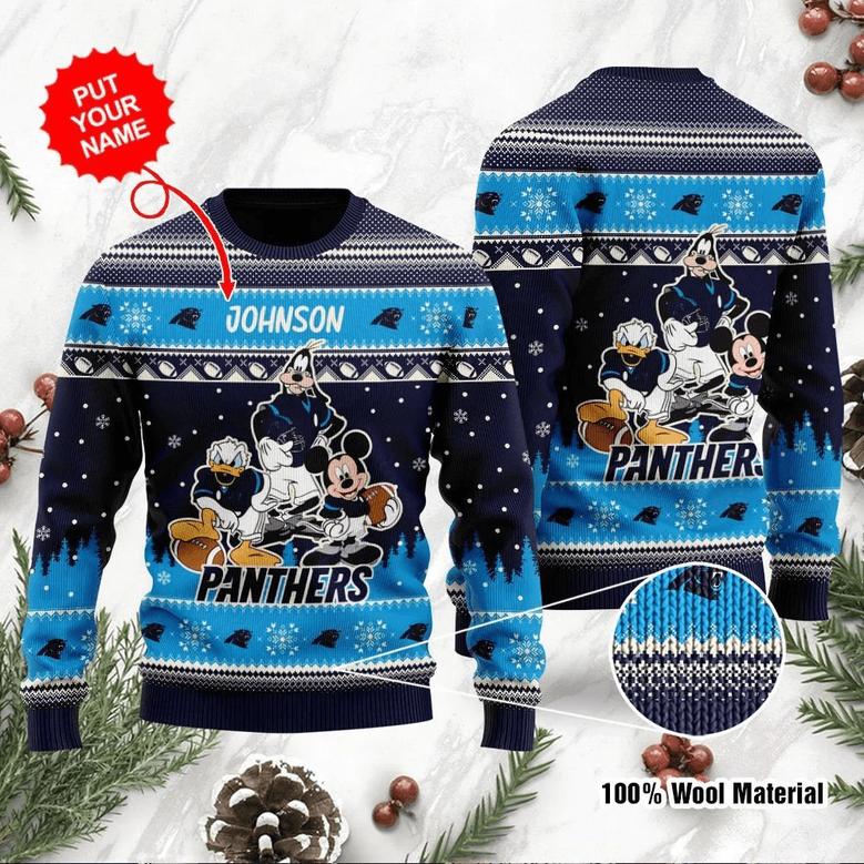 Carolina Panthers Disney Donald Duck Mickey Mouse Goofy Christmas Ugly Sweater