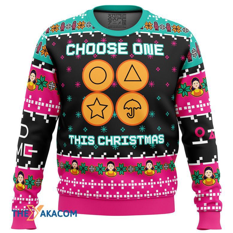 Choose One This Christmas Squid Game Gift For Fan Anime Christmas Ugly Sweater