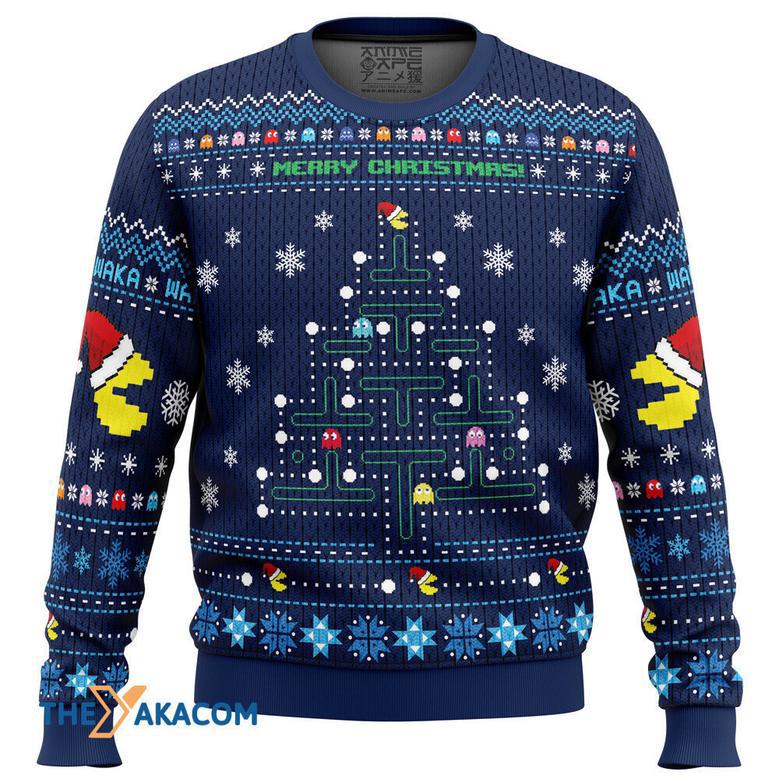 Christmas Tree Pac-Man Gift For Fan Anime Christmas Ugly Sweater