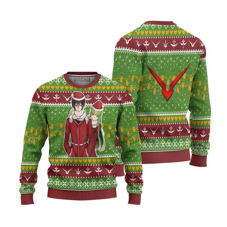 Code Geass Ugly Sweater Custom C.C. x Lelouch Knitted Sweatshirt Christmas Gift