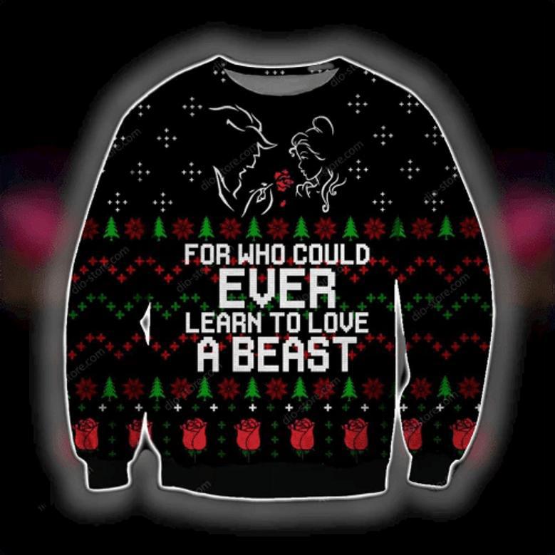 Disney Christmas Ugly Sweater Beauty The Beast For Who Could Ever Learn To Love A Beast Black Sweater