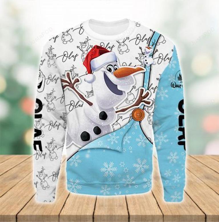 Disney Christmas Ugly Sweater Frozen Olaf Christmas White Blue Sweater