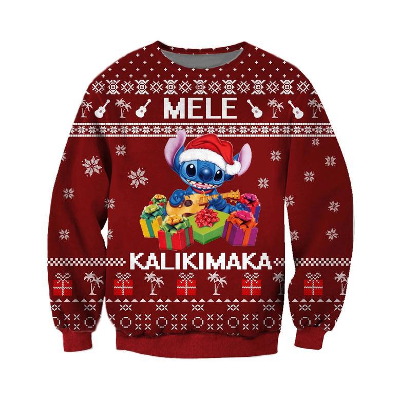 Disney Christmas Ugly Sweater Stitch Mele Kalikimala christmas Red Sweater