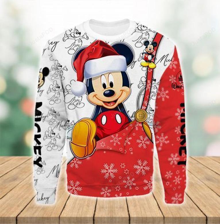 Disney Chrsitmas Ugly Sweater MK Mouse With Christmas Hat White Red Sweater Cute High Quality Disney