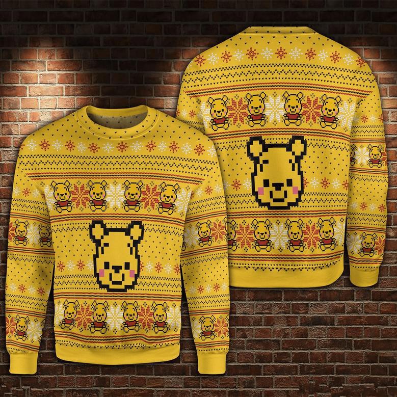 Disney Chrsitmas Ugly Sweater Winnie The Pooh Christmas Pattern Yellow Sweater