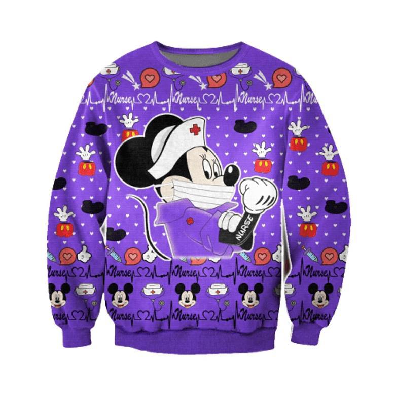 Disney Sweater Nurse Sweater MK Mouse Nurse Purple Ugly Sweater Nurse Ugly Sweater Cute Disney MN