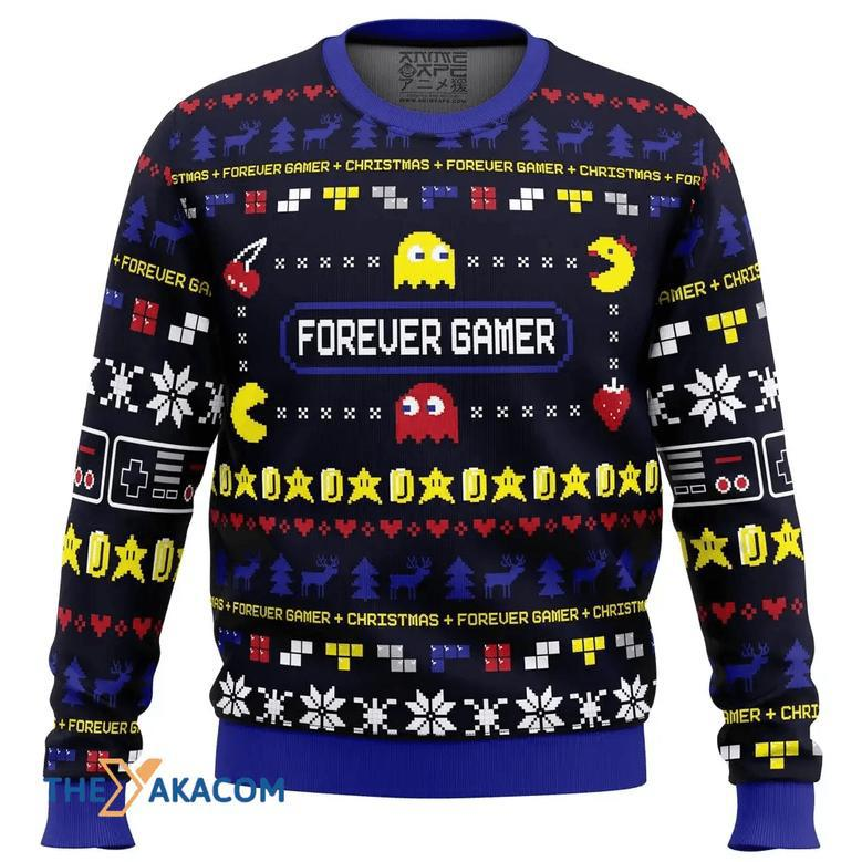 Forever Gamer Christmas Pac-Man Custom Gift For Fan Anime Christmas Ugly Sweater