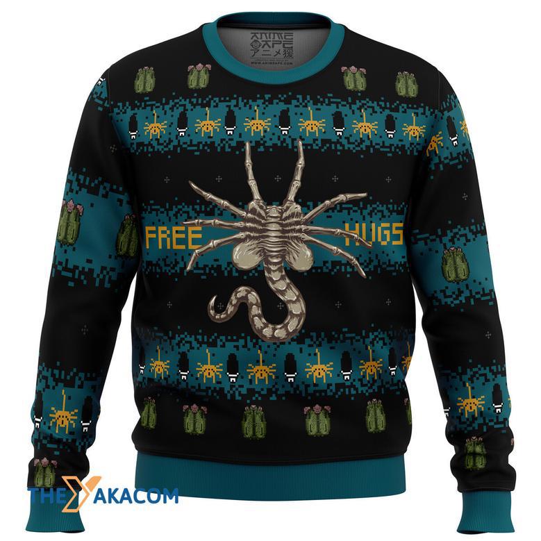 Free Hugs Alien Facehugger Gift For Fan Anime Christmas Ugly Sweater