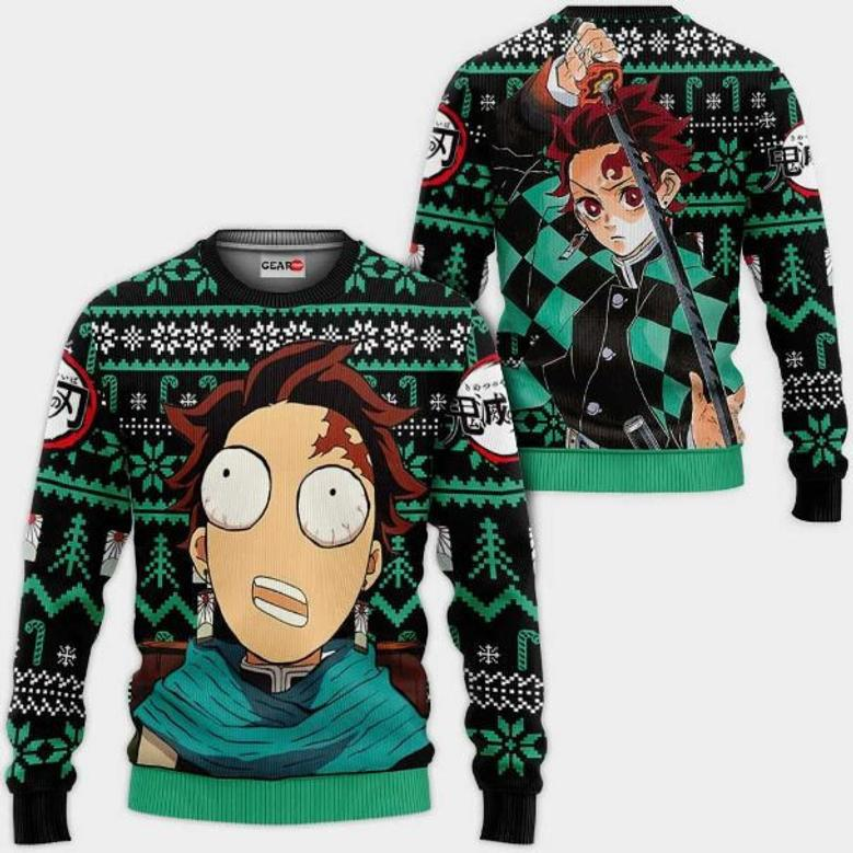 Funny Tanjiro Anime Kimetsu Xmas Ugly Christmas Knitted Sweater