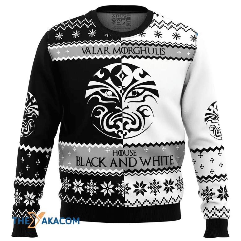 Game of Thrones House Black and White Custom Gift For Fan Anime Christmas Ugly Sweater