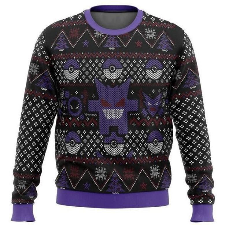 Gengar Pokemon Anime Gift Fan Ugly Xmas Wool Knitted Sweater