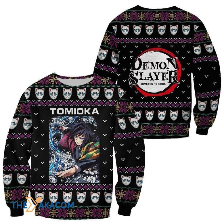 Giyu Tomioka Kimetsu no Yaiba Anime Jewel Neckline Custom Gift For Fan Anime Christmas Ugly Sweater