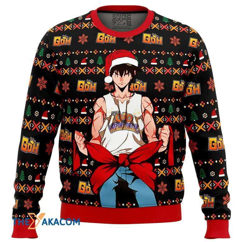 God of High School Santa Jin Mori Gift For Fan Anime Christmas Ugly Sweater