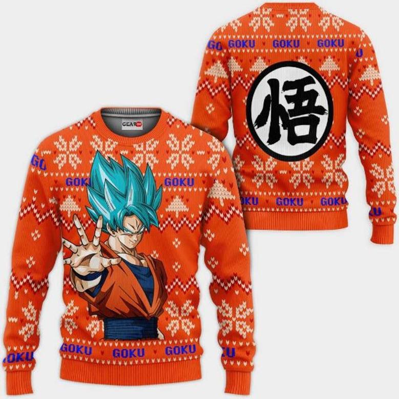 Goku Blue Anime Dragon Ball Xmas Ugly Christmas Knitted Sweater