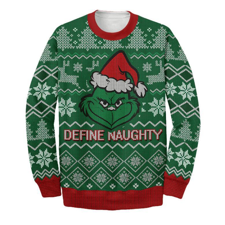 Grinch Sweater Define Naughty Ugly Long Sleeve Printing