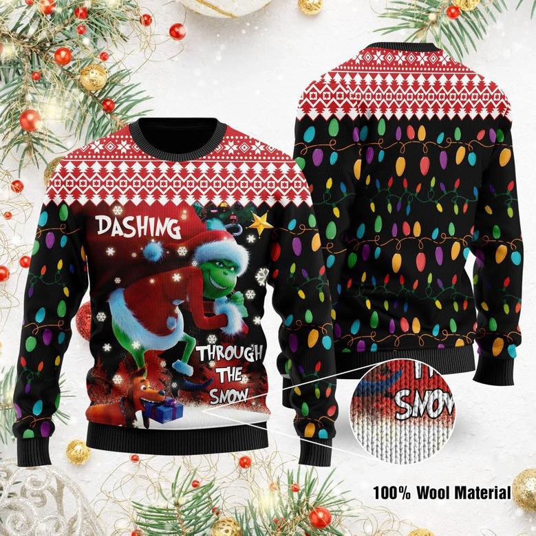 Grinch Ugly Sweater Dashing Through The Snow Grinch Christmas Ugly Sweater