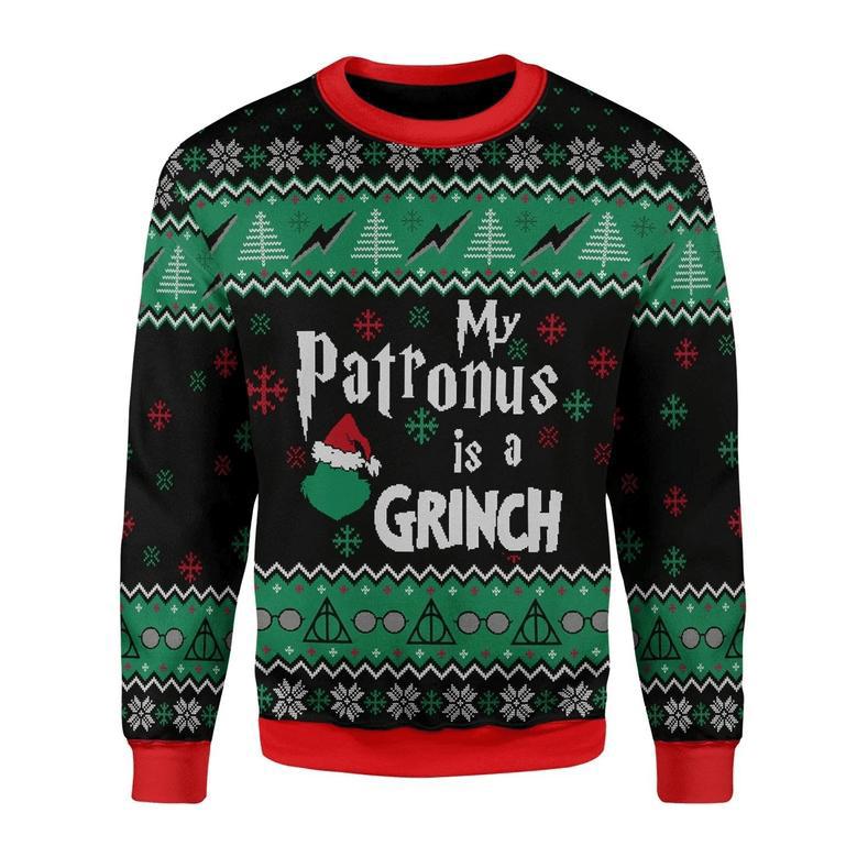 Grinch Ugly Sweater My Patronus Is A Grinch Harry Pottrt Christmas Sweater Cool Amazing Disney Grinch