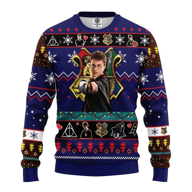 Harry Pottrt Christmas Sweater Harry Pottrt Fighting Christmas Pattern Blue Ugly Sweater High