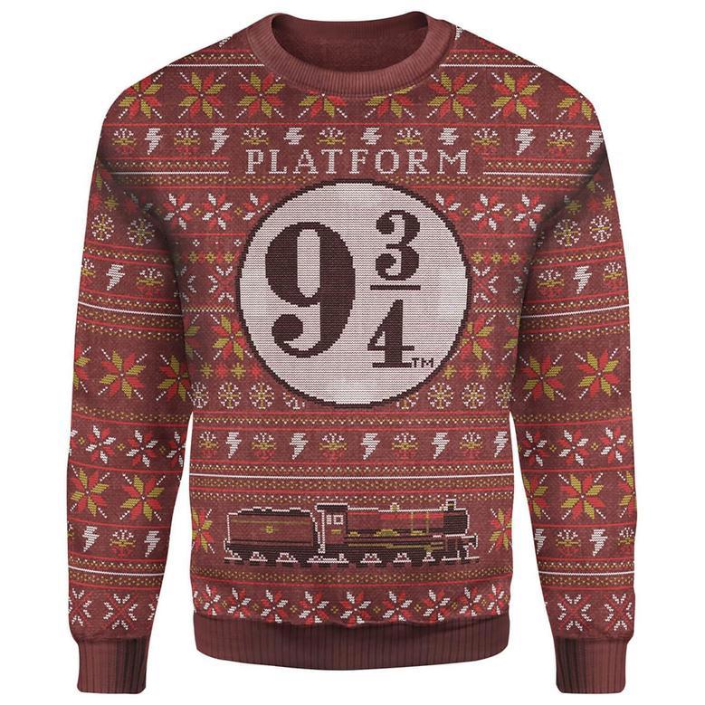 Harry Pottrt Ugly Sweater Platform Nine and Three-Quarters Red Christmas Sweater Awesome Harry