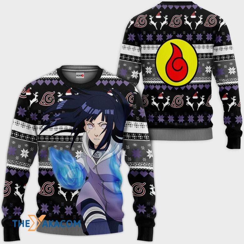 Hinata Hyuga Black Custom With Pattern Gift For Fan Anime Christmas Ugly Sweater