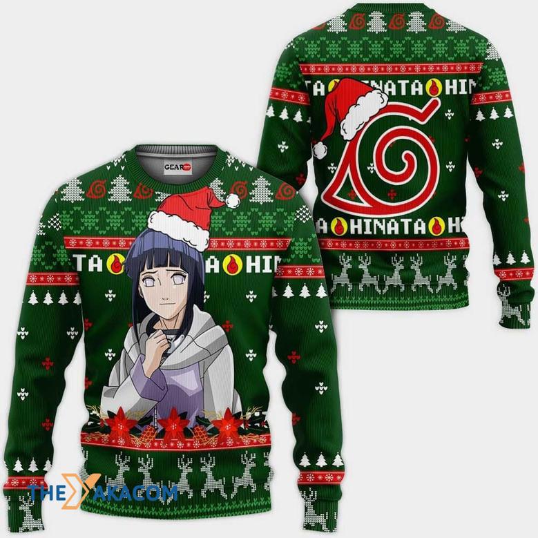 Hinata Hyuga Naruto Anime Green Custom Gift For Fan Anime Christmas Ugly Sweater