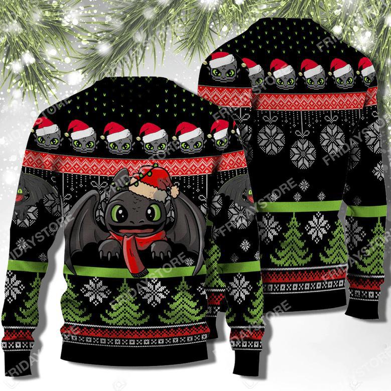 HTTYD Ugly Sweater Dragon Toothless Santa Hat Christmas Sweater