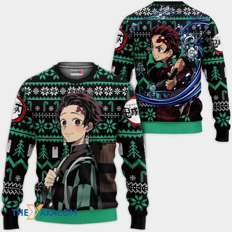 Illustration of Tanjiro Kimetsu no Yaiba Anime Custom Gift For Fan Anime Christmas Ugly Sweater