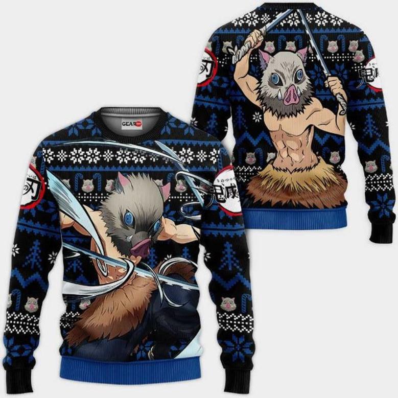 Inosuke Anime Kimetsu Xmas Ugly Christmas Knitted Sweater