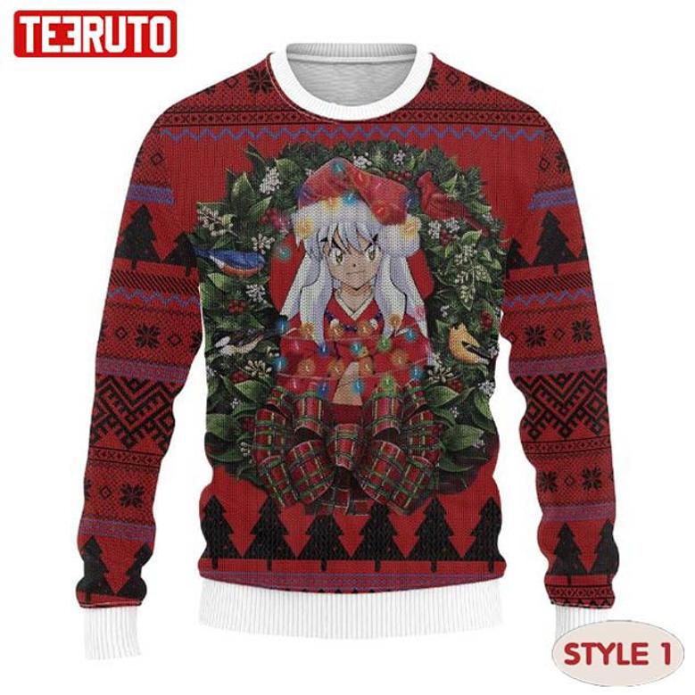 Inuyasha Anime Kagome Sesshomaru Shippo Ugly Christmas Wool Knitted Sweater Multiple Styles