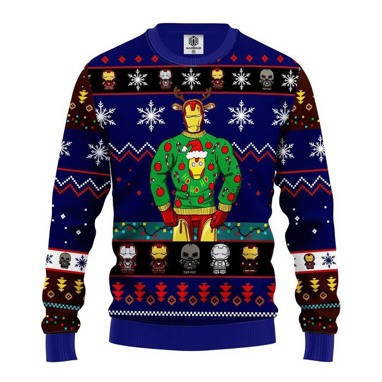 Iron Man In Christmas Pattern Blue Christmas Ugly Wool Sweater Christmas Gift For Kid Adult