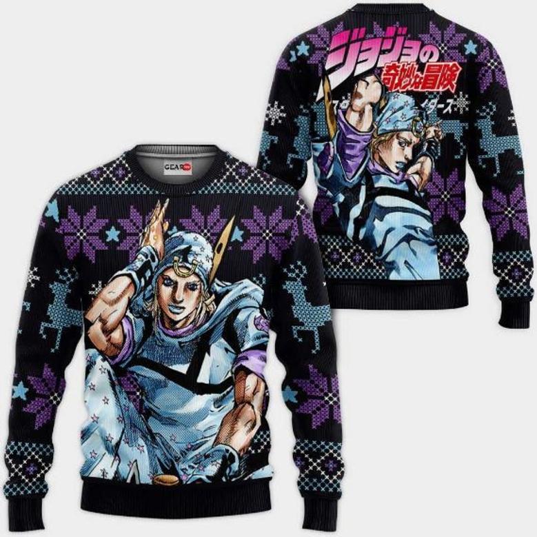 Johnny Joestar Anime Jjba Xmas Ugly Christmas Knitted Sweater