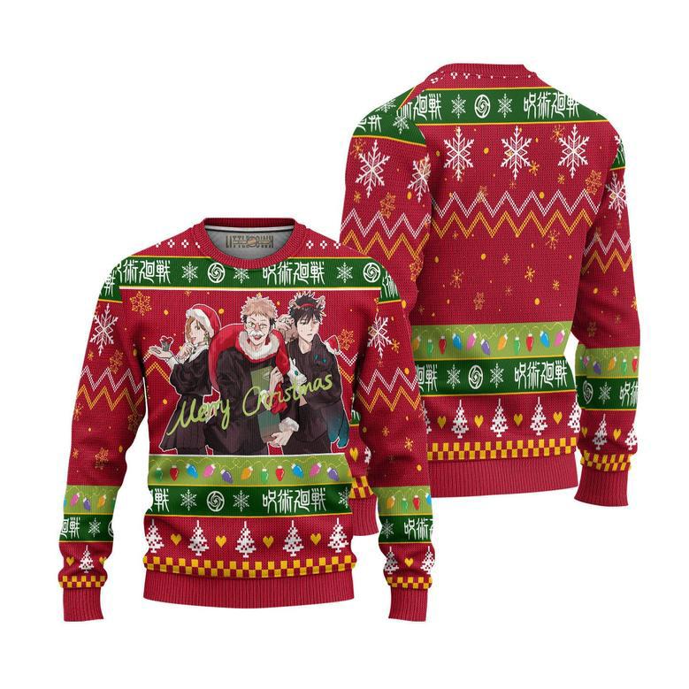 Jujutsu Kaisen Characters Knitted Ugly Christmas Sweater Red