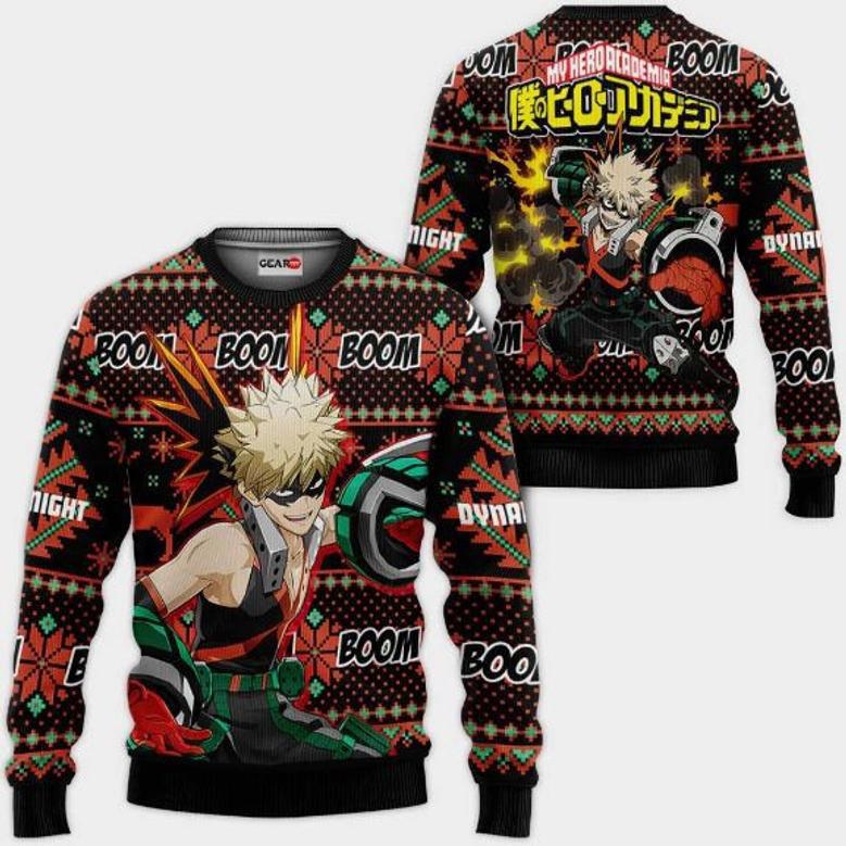 Katsuki Anime My Hero Academia Xmas Ugly Christmas Knitted Sweater