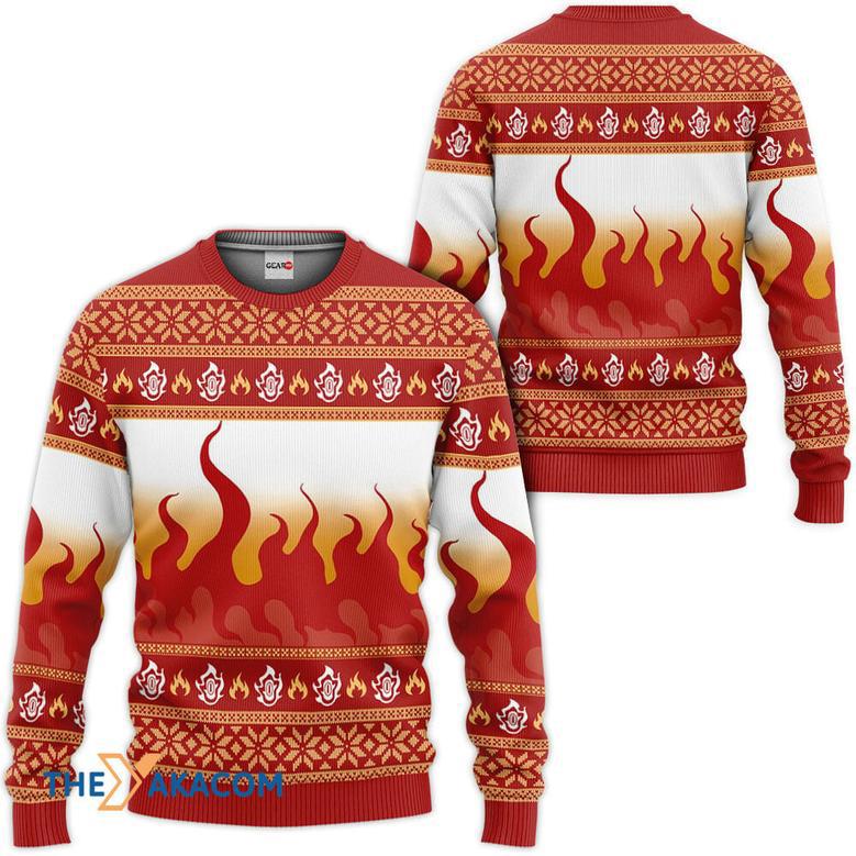 Kimetsu Kyojuro Rengoku With Fire Pattern Custom Gift For Fan Anime Christmas Ugly Sweater