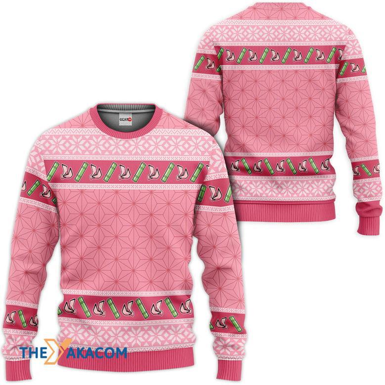 Kimetsu Nezuko Pink Custom Gift For Fan Anime Christmas Ugly Sweater