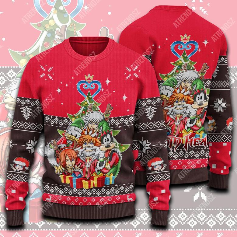 Kingdom Hearts Sweater Sora Kairi Riku Donald Goofy Red Ugly Sweater