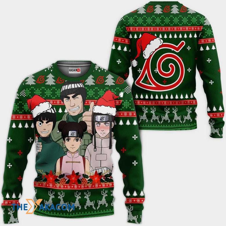 Konoha Team Guy Naruto Anime Green Custom Gift For Fan Anime Christmas Ugly Sweater