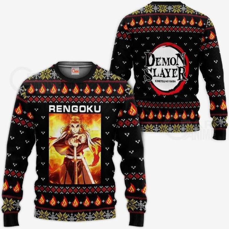 Kyojuro Rengoku Kimetsu Anime Xmas Ugly Christmas Knitted Sweater