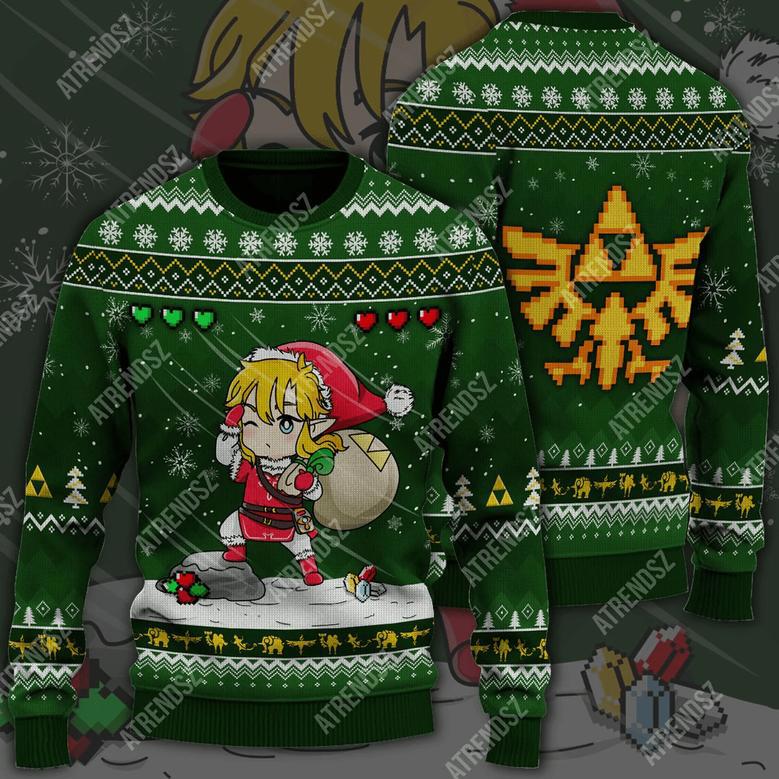 Legend Of Zelda Sweater Cute Chibi Link Heart Lives Ugly Sweater Full Print Unisex Adult