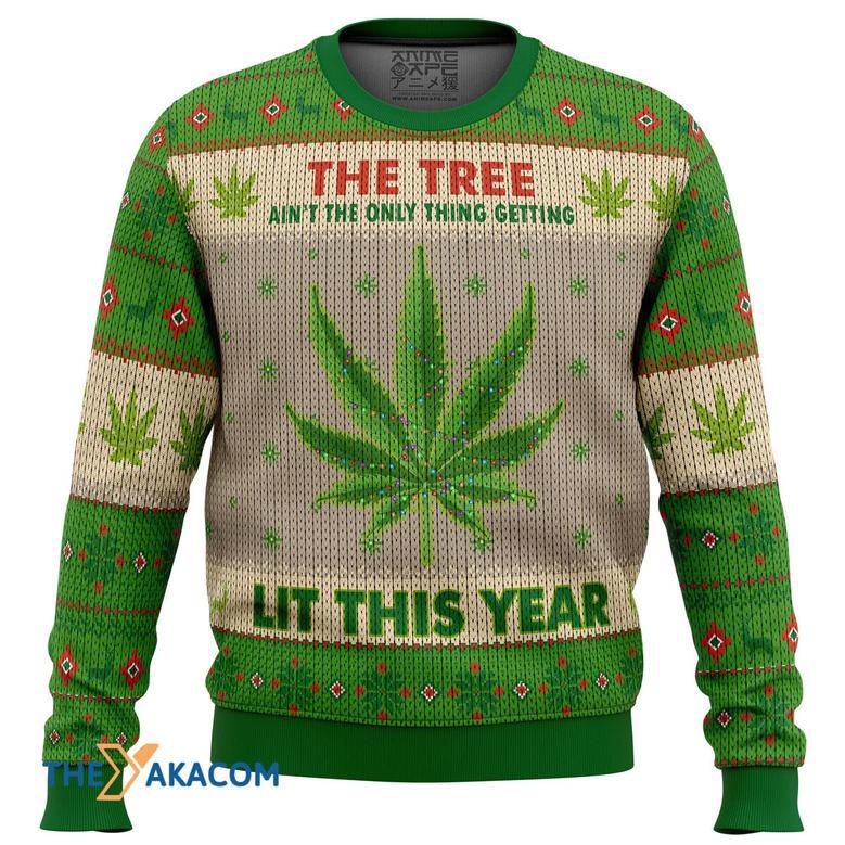 Lit This Year Weed Gift For Fan Anime Christmas Ugly Sweater