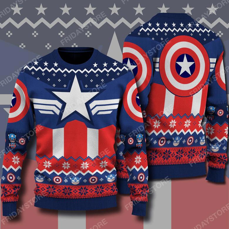 Marvel Captain America Ugly Sweater Marvel Captain Superhero Pattern Christmas Sweater Marvel