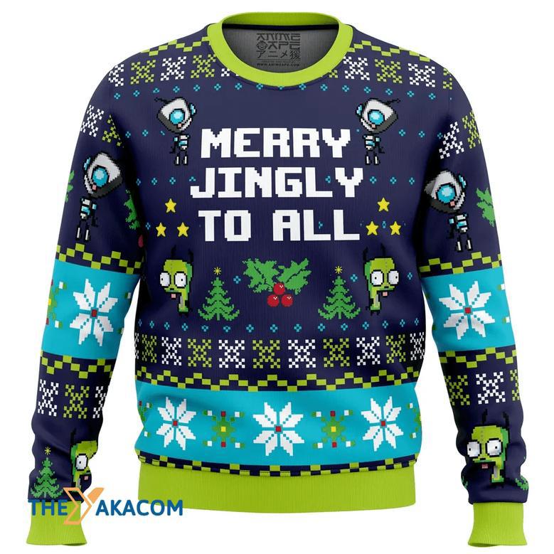 Merry Jingly Invader Zim Gift For Fan Anime Christmas Ugly Sweater